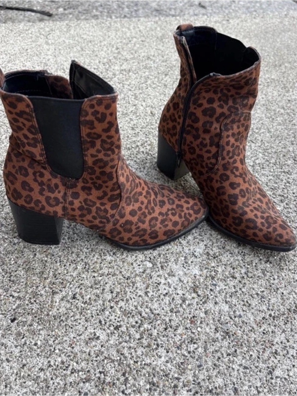 Express Women's Leopard Print Brown Block Heel Ankle Boots